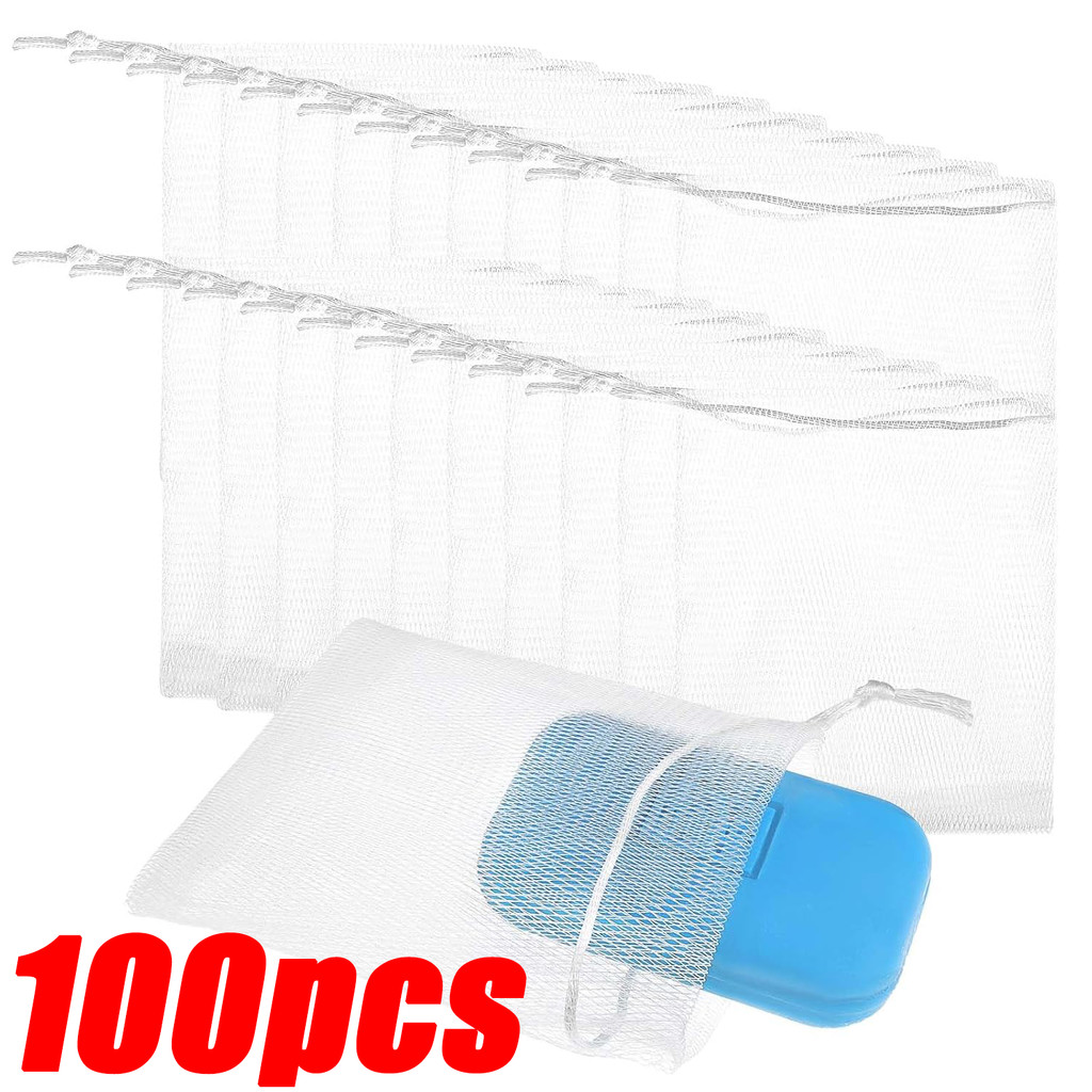20/50/100 ชิ้นน้ํายาทําความสะอาดผิวหน้าถุงตาข่ายสบู่ / Foaming Mesh Drawstring Bags / Net Mesh Saver Pouches