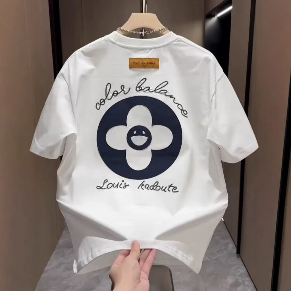 ฤดูร้อนผู้ชาย Street Wear Letter เย็บปักถักร้อยรอบคอแขนสั้นแฟชั่น All-Match Social Youth หลวม Breathable Casual เสื้อยืด