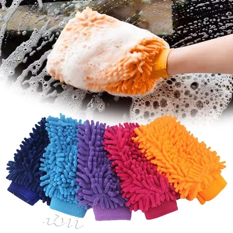 ถุงมือล้างรถขนแกะปะการัง Chenille - Detailing & ทําความสะอาดอัตโนมัติสองด้าน, ถุงมือดูแลยานพาหนะที่นุ่มและดูดซับได้ดีเยี่ยม