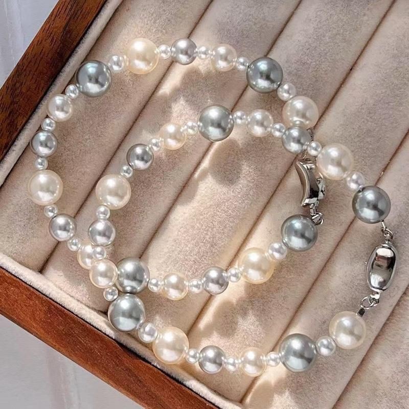 [ เดซี่ ] N996 สร้อยคอมุกผสมสีขาวสีเทาสีฟ้า สร้อยคอมุกเทียม สร้อยคอมุก