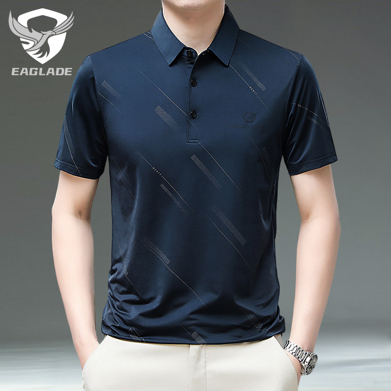 EAGLADE เสื้อยืดโปโลผู้ชายคอปกสําหรับ Man Breathable Stretchable A13 สีกรมท่า K11
