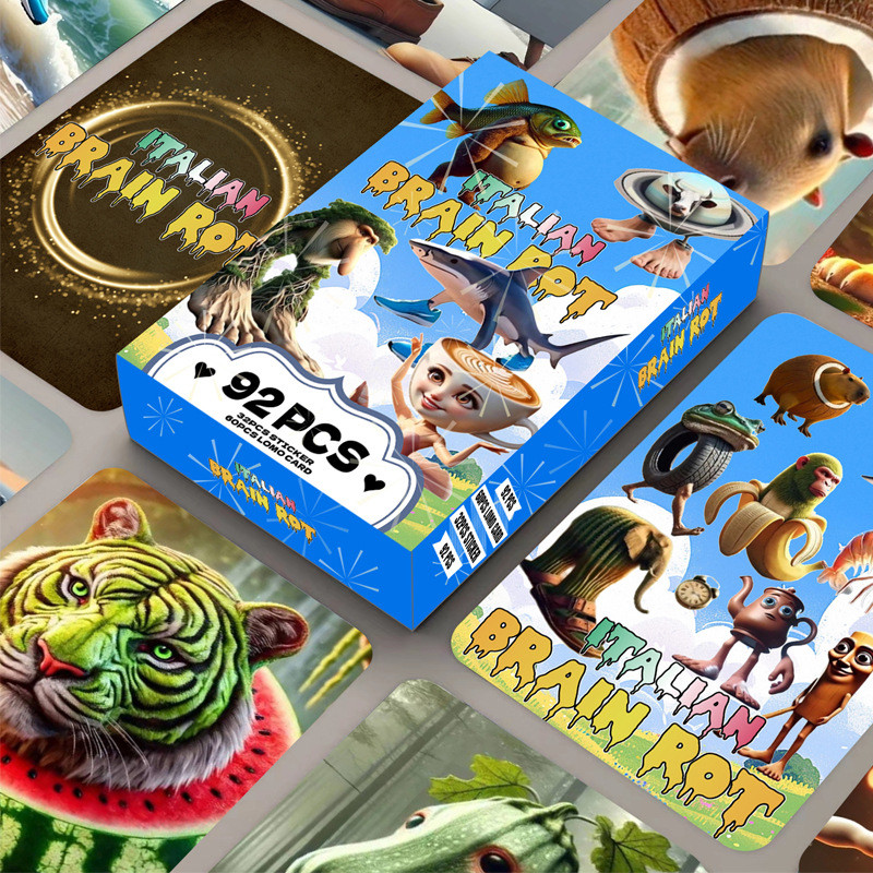 อิตาเลี่ยน Brainrot 92 ชิ้น Tung Tung Sahur Lomo การ์ดและสติกเกอร์สําหรับเด็กคอลเลกชันของขวัญ