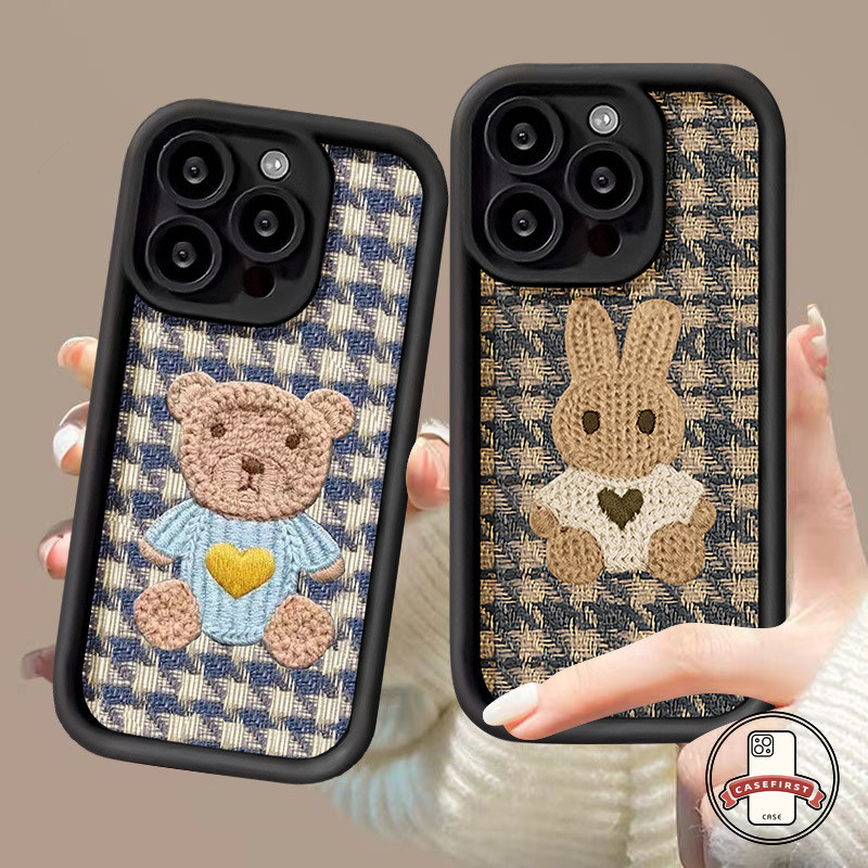 หมีน่ารักกระต่ายเลียนแบบนุ่ม Denim ถัก เคส Oppo A18 A17 A17K A15 A12 A53 A57 A58 A54 A77 A35 A38 A15s A3s A16 A7 A78