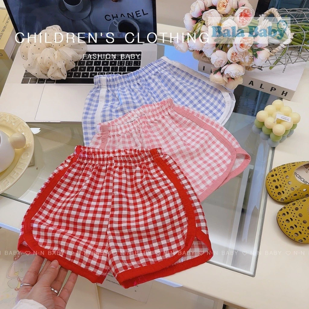 กางเกงขาสั้นเด็ก กางเกงลำลองเด็กผู้หญิง ขาเว้าลายสก็อต Size80-120 cm DK05 thumbnail 5