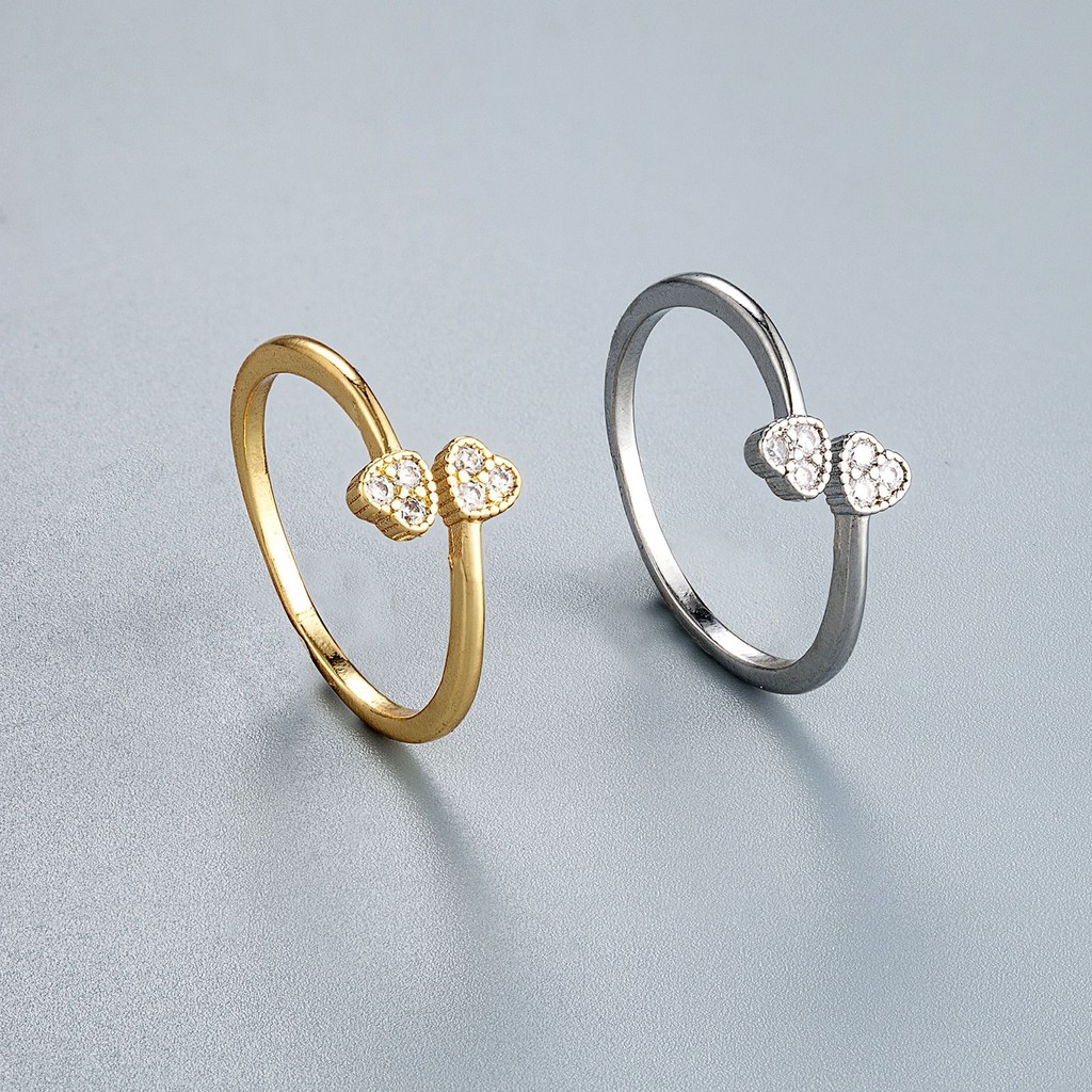 High-End แฟชั่น All-Match Small Love ประณีตแหวนหญิงเพชร CZ แหวนเพทายเปิดออกแบบ