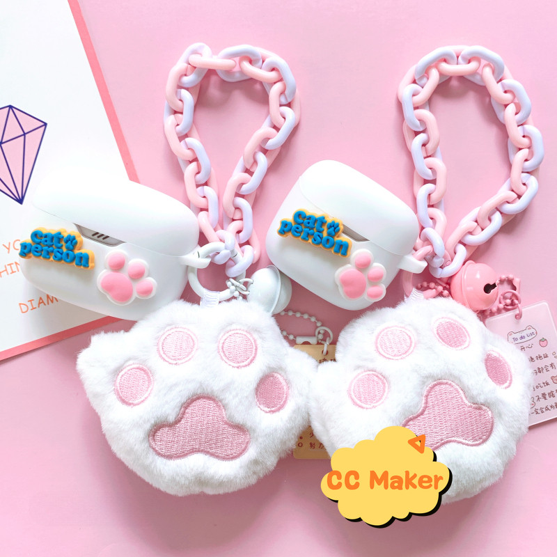 For JBL TUNE FLEX 2 Case Plush Cat Paw Bracelet Keychain Cute Bell Pendant JBL TUNE FLEX 2 Silicone 
