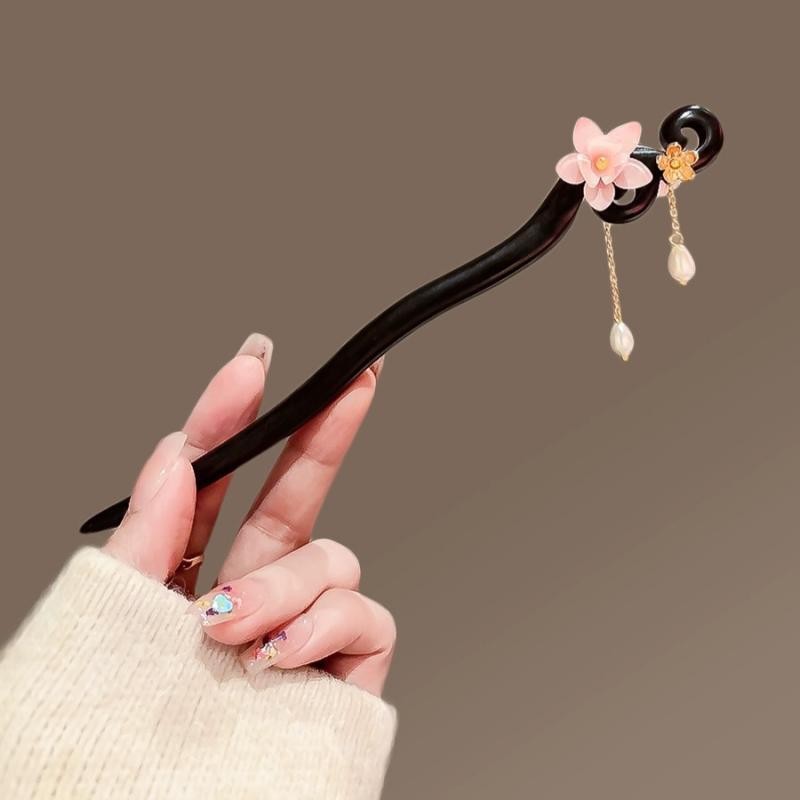 โรแมนติก Cherry Blossom Hairpin หญิง High-End โบราณไม้จันทน์ เครื่องประดับผมที่เรียบง่าย