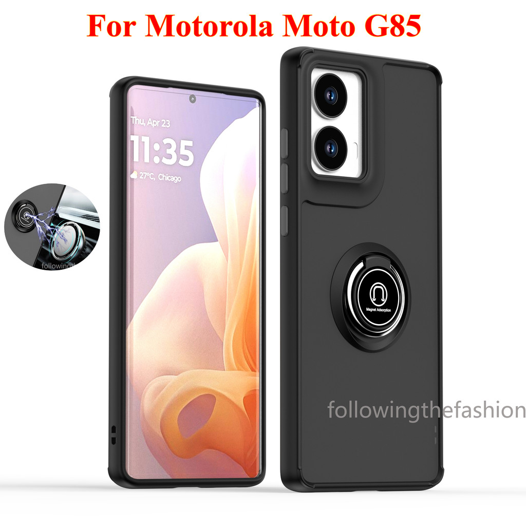 ปลอกกันกระแทกสําหรับ Motorola Moto G85 Moto G85 G55 G75 G45 G35 G15 G05 4G 5G โทรศัพท์กรณีแม่เหล็กแหวนขาตั้งวงเล็บอะคริลิค Hard แฟชั่นกล้องเลนส์ป้องกันปกหลัง