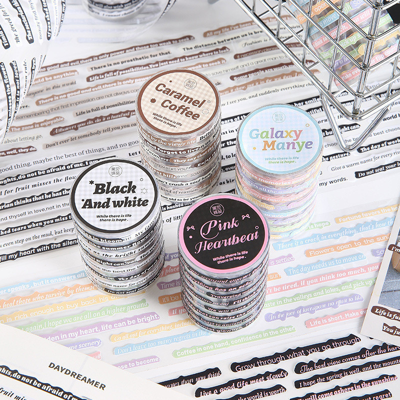 ข้อความภาษาอังกฤษ Vintage Washi เทปสติกเกอร์ตกแต่งกระดาษกาวสําหรับ DIY Craft เด็ก Scrapbooking Journaling อุปกรณ์