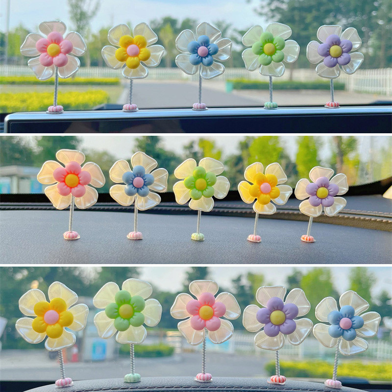 5ชิ้น/เซ็ตแดชบอร์ดคอนโซลกลางตกแต่งดอกไม้ฤดูใบไม้ผลิเครื่องประดับผู้ชายผู้หญิงรถอุปกรณ์ตกแต่งภายในดอกทานตะวันเขย่าของเล่น