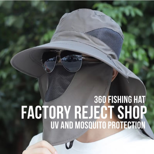Reject Shop หมวกตกปลา Topi Pancing Ikan Face Cover ป้องกันคอจาก Sun UV Ray Rain ยุง