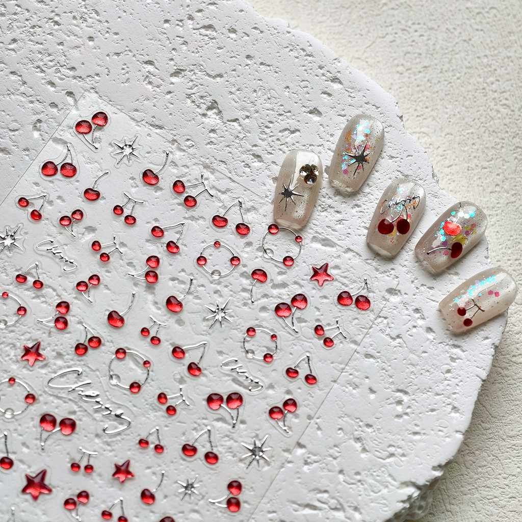 TENSOR น่ารักเชอร์รี่ 3d เด็กขายร้อนกระพริบ Cherry Hand-painted เครื่องเขียนสามมิติเล็บขายส่ง m981