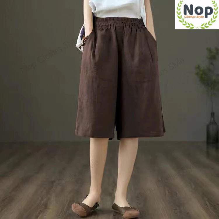 Nop | กางเกงขาสั้นผ้าลินินผู้หญิง รุ่นใหม่ 2026 เอวสูง ขากว้าง ทรงสอบ ใส่แล้วผอม ระบายอากาศดี
