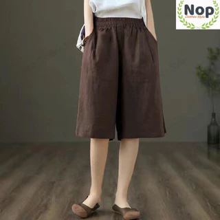Nop | กางเกงขาสั้นผ้าลินินผู้หญิง รุ่นใหม่ 2026 เอวสูง ขากว้าง ทรงสอบ ใส่แล้วผอม ระบายอากาศดี