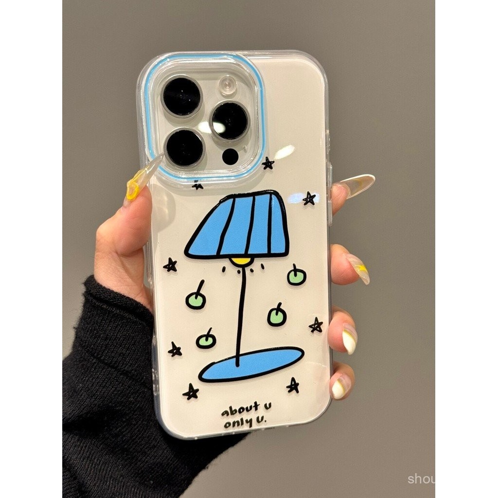 โคมไฟตั้งโต๊ะสีน้ำเงินภาพวาดน้ำมันบำบัด ดาวสีขาว เคสไอโฟนที่เข้ากันได้กับ iPhone 16 Pro Max/15/14 Pr