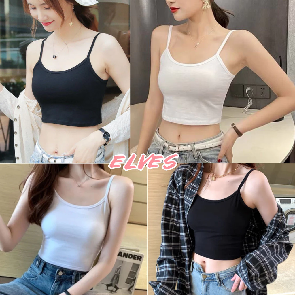 Elves พร้อม💟 เสื้อสายเดี่ยว เสื้อซับใน บังทรงสปอร์ตบรา ใส่สบายไม่ร้อน สีดำ สีขาว ผ้านุ่มนิ่มใส่สบาย"YP-2"