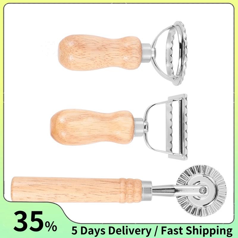 ชุดเครื่องตัดพาสต้า Ravioli 3 ชิ้น, เครื่องทําแสตมป์ Ravioli พร้อมด้ามไม้ Ravioli เครื่องตัดพาสต้าสํ