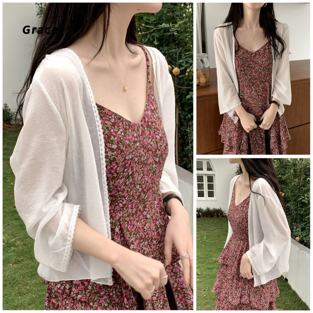 [Grace] (Ready Stock) Loose Lace Beach Casual Sunscreen Top GR1679 #