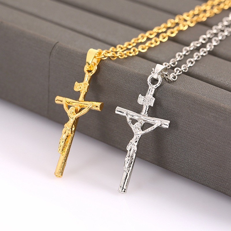 สร้อยคอไม้กางเขน สไตล์คริสเตียน สีทอง/สีเงิน ดีไซน์สวยงาม Christian Cross Necklace Elegant Design