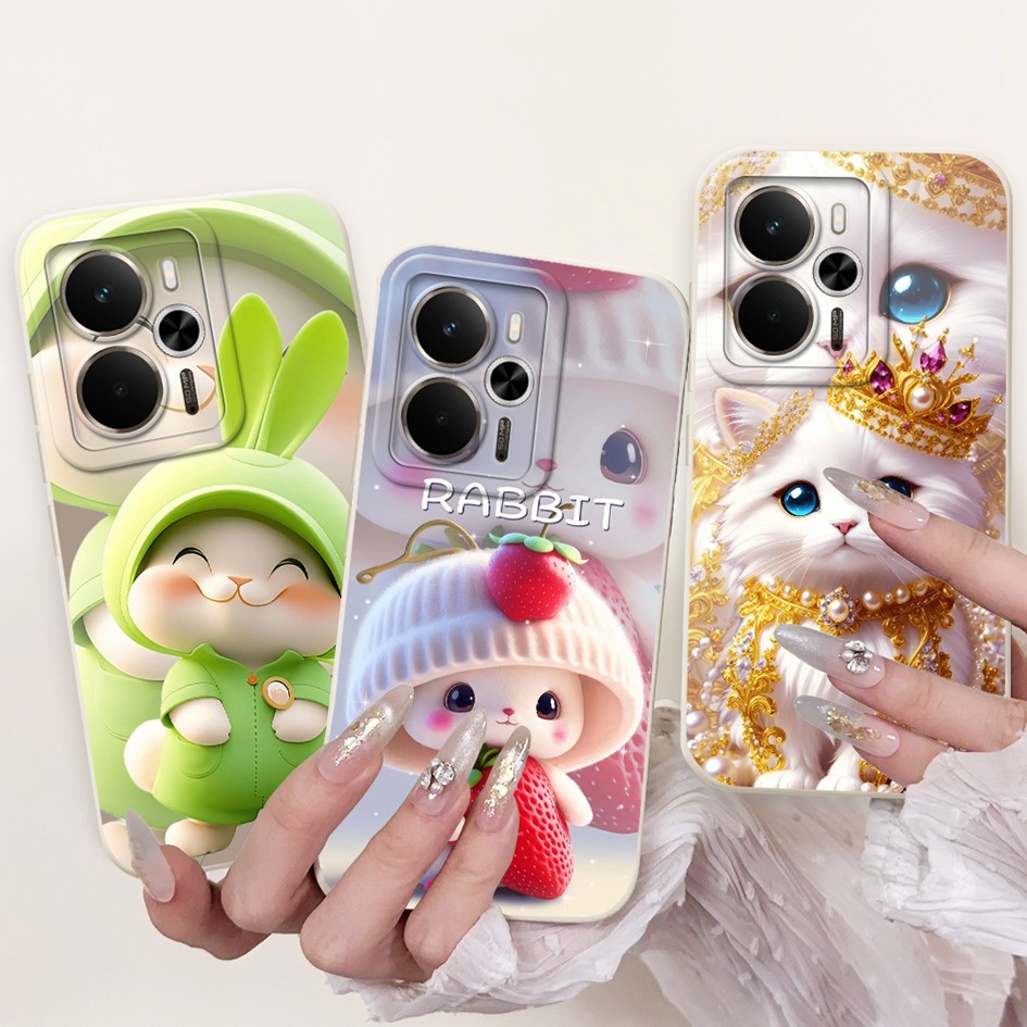 Ful Protection Casing สําหรับ Realme 14 5G RMX5075 / Realme 14T 5G RMX5078 กรณีใหม่น่ารักมงกุฎกระต่ายแมวการ์ตูนซิลิโคนอ่อนนุ่ม