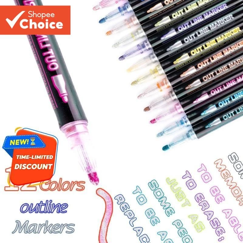 ชุดปากกาคอนทัวร์เส้นคู่ 8/12/24 สีเครื่องหมายโลหะสําหรับโครงการศิลปะ ทําเอง และสร้างสรรค์