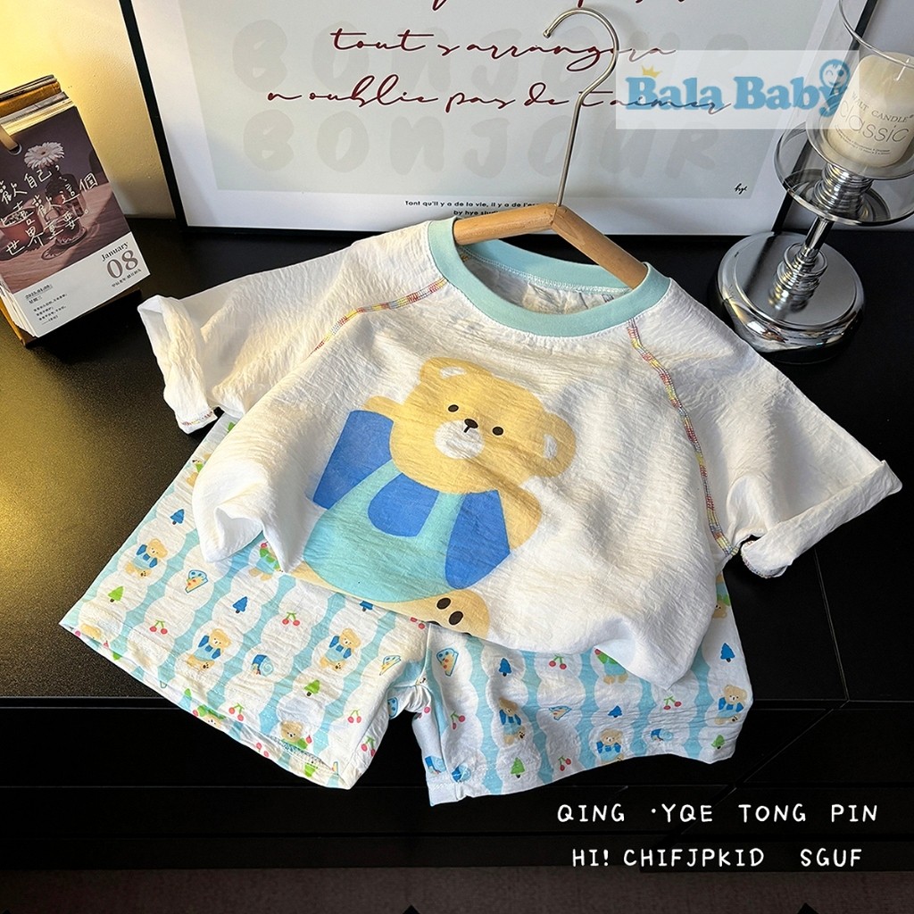 เสื้อผ้าเด็ก ชุดลำลองเด็ก ชุดอยู่บ้านใส่สบาย เสื้อแขนสั้น+กางเกงขาสั้น SIZE80-120CM DXT68 - รูปที่ 5