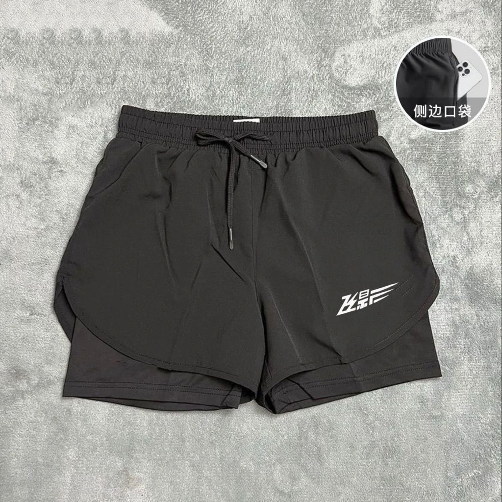飞影跑步运动训练游泳双层短裤带口袋田径速干裤体育假两内衬男Flying Shadow Running Sports Training Swimming Double layer Shorts Stra