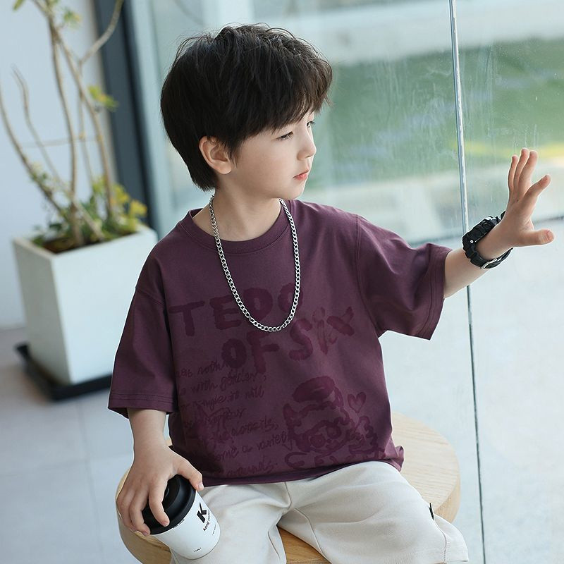 Kid Tเสื้อ (10-45กก.) ผ้าฝ้ายการ์ตูนพิมพ์แขนสั้นTshirtฤดูร้อนบางหลวมBoy Topsแฟชั่นCoolเสื้อผ้าเด็ก