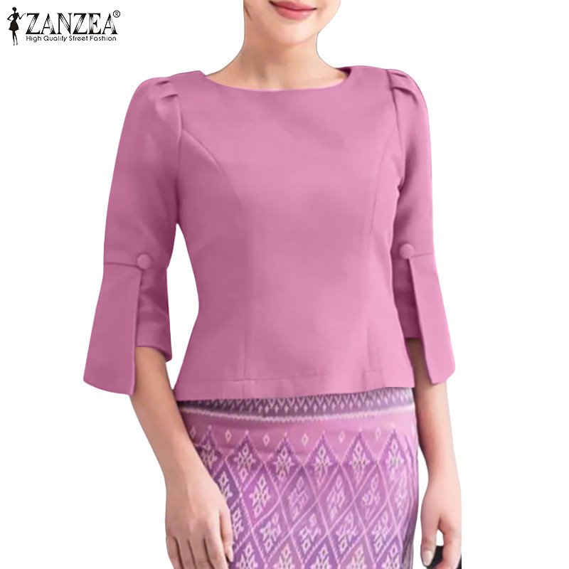 ZANZEA เสื้อเบลาส์ทรงสลิมคอเหลี่ยมเกาหลีสําหรับผู้หญิง