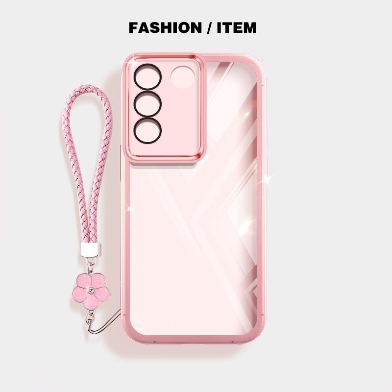 ปลอก Vivo S16 V27 Pro S16E V27E ซิลิโคนกันกระแทกนุ่มป้องกันกล้องเคสโทรศัพท์พร้อมเชือกแขวนดอกไม้