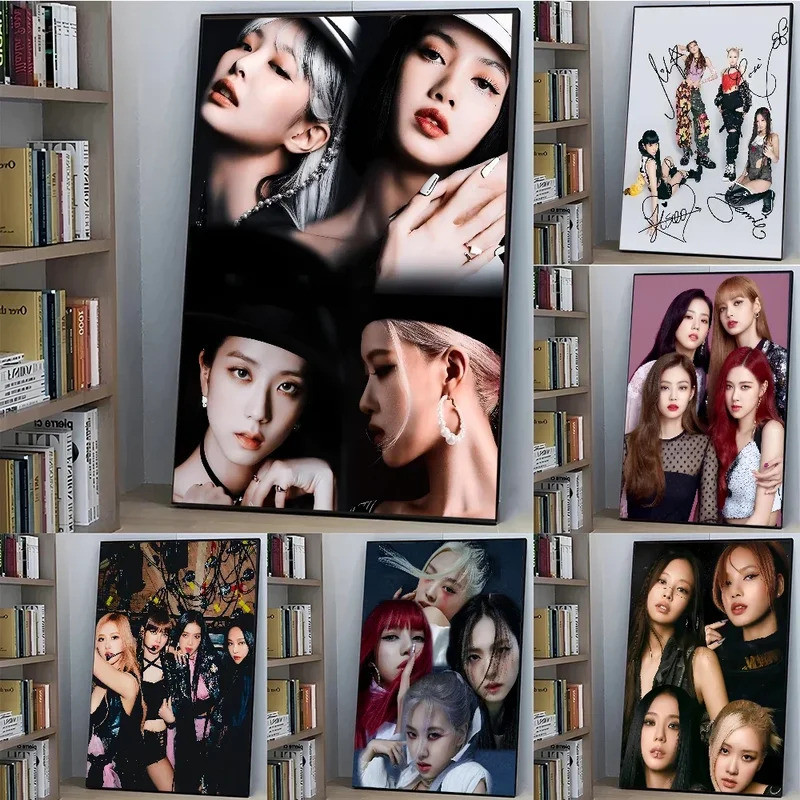 Girl Group Kpop B-Blackpink ภาพวาดผ้าใบโปสเตอร์และพิมพ์ภาพผนังศิลปะสําหรับตกแต่งห้องนั่งเล่น 8GMM