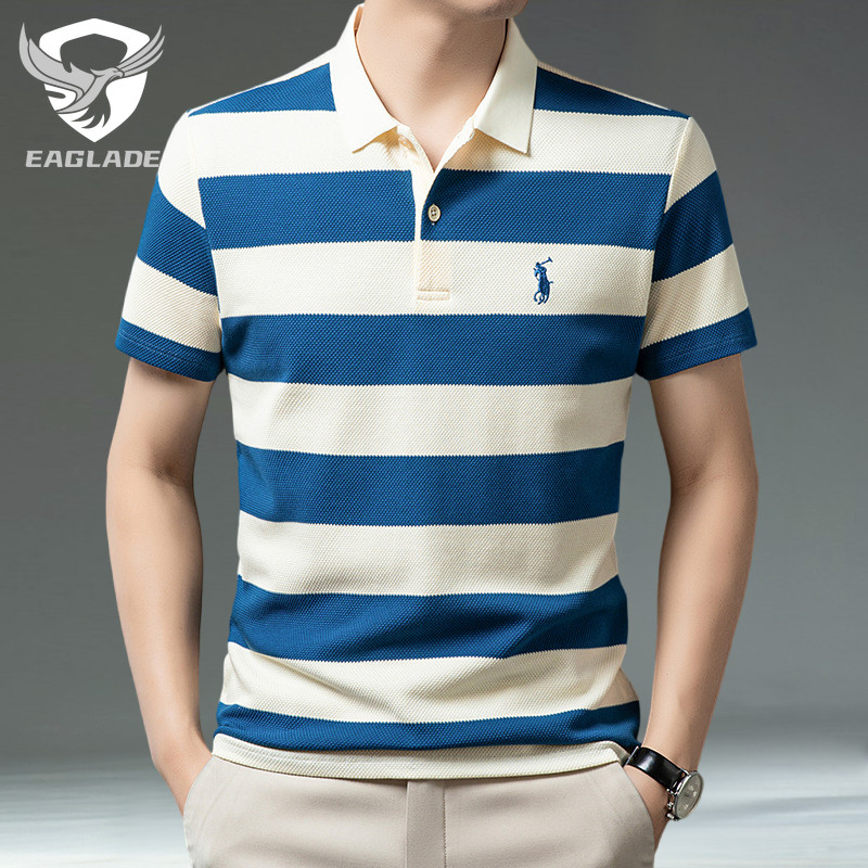 EAGLADE เสื้อยืดโปโลผู้ชายคอปกสําหรับ Man Breathable Q201 สีฟ้า K11