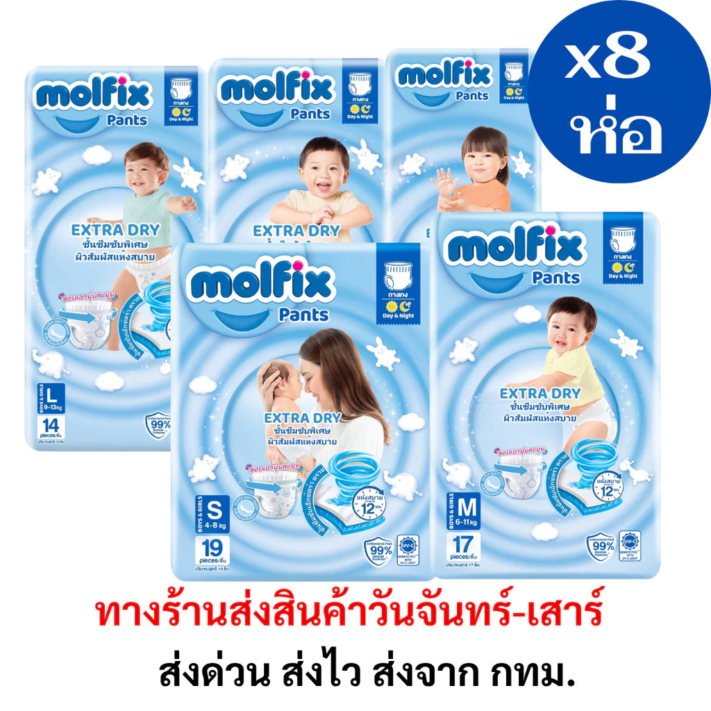 Molfix เอ็กซ์ตร้าดราย ยกลัง 8 ห่อ