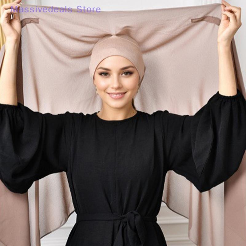 Massivedeals ใหม่ล่าสุดชีฟอง Hijab พร้อมหัวเข็มขัดแม่เหล็กสีทึบผู้หญิงมุสลิมฮิญาบผ้าพันคออิสลาม Turban แฟชั่นผ้าคลุมไหล่ใหม่ - รูปที่ 4