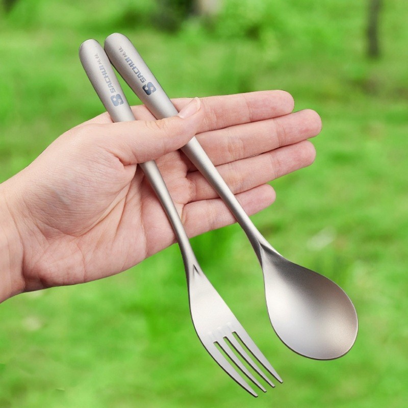 Pure Titanium ช้อนตะเกียบส้อมชุดกลางแจ้งแบบพกพาไทเทเนียมบนโต๊ะอาหาร Camping Travel