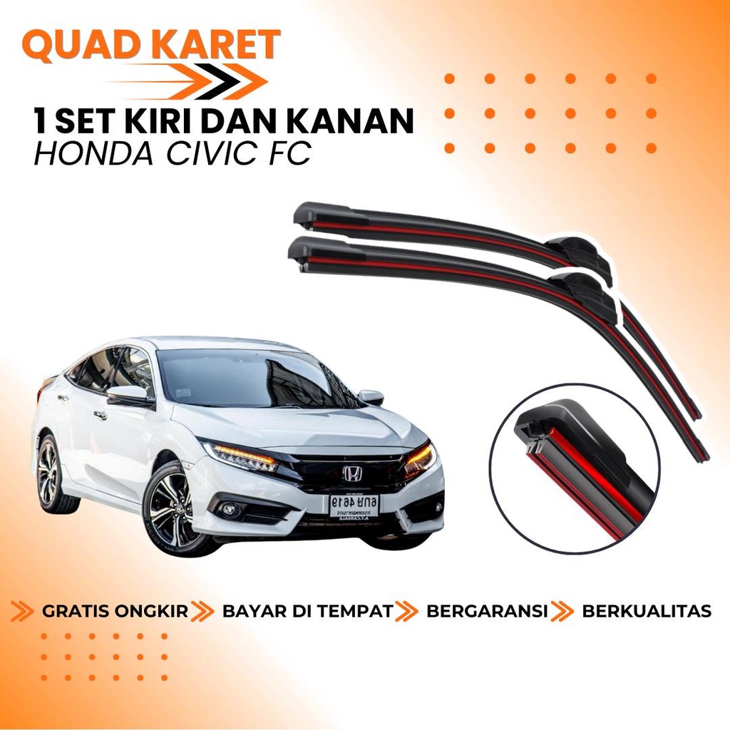 ที่ปัดน้ําฝนยาง Quad 4 Honda Civic Fc Frameless Quad Blade รุ่นยาง 1 ชุดซ้ายและขวาไม่มีกรอบเหล็กทําค