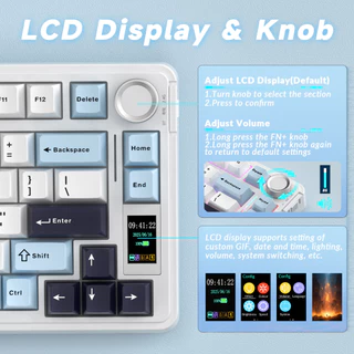AULA S75PRO คีย์บอร์ดแบบกลไก 80Key บลูทูธ/2.4G/USB-C หน้าจอ LCD และปุ่มมัลติฟังก์ชั่น RGB Backlit