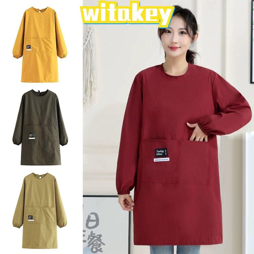 Witakey ผ้ากันเปื้อนครัว แขนยาว กันน้ำ ป้องกันการเปรอะเปื้อน ระบายอากาศ สำหรับทำอาหารที่บ้าน