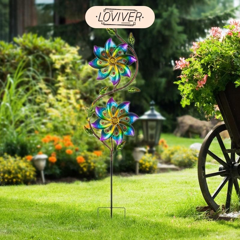 LOVIVER กลางแจ้งโลหะกังหันลมลมปินเนอร์มัลติฟังก์ชั่ทนทานตกแต่งสวน