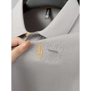 เสื้อโปโลผู้ชายปักหลวมสบายๆธุรกิจแฟชั่นแขนสั้นอเนกประสงค์