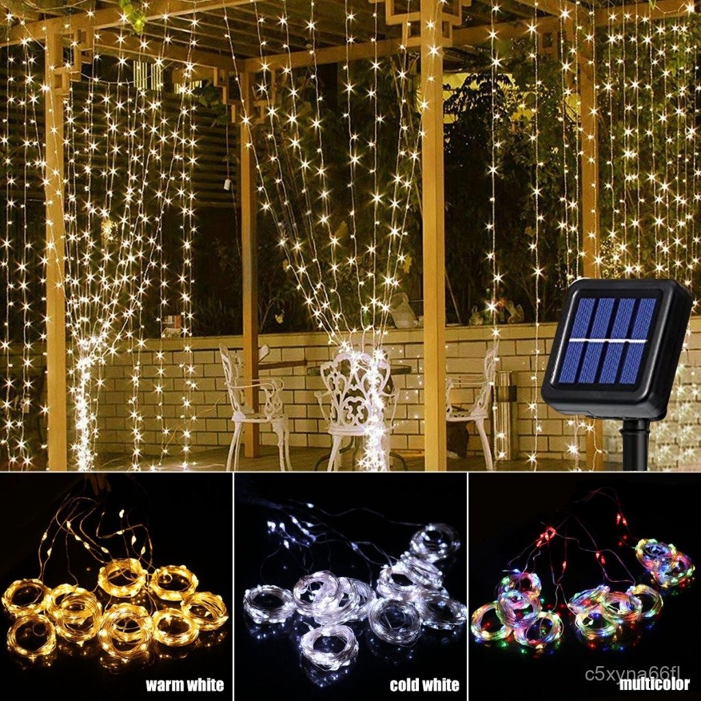 Solar Lights LED Fairy curtain Lights Waterproof 8 Lighting Modes String Lights lampu Raya Solar for
