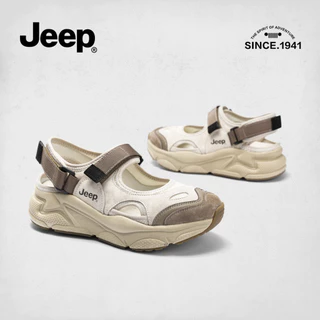 Jeep Mary Jane รองเท้าแตะโรมันผู้หญิงสวมใส่ด้านนอก Hollow Breathable กีฬา Toe-Covered รองเท้าแตะ สีดำ