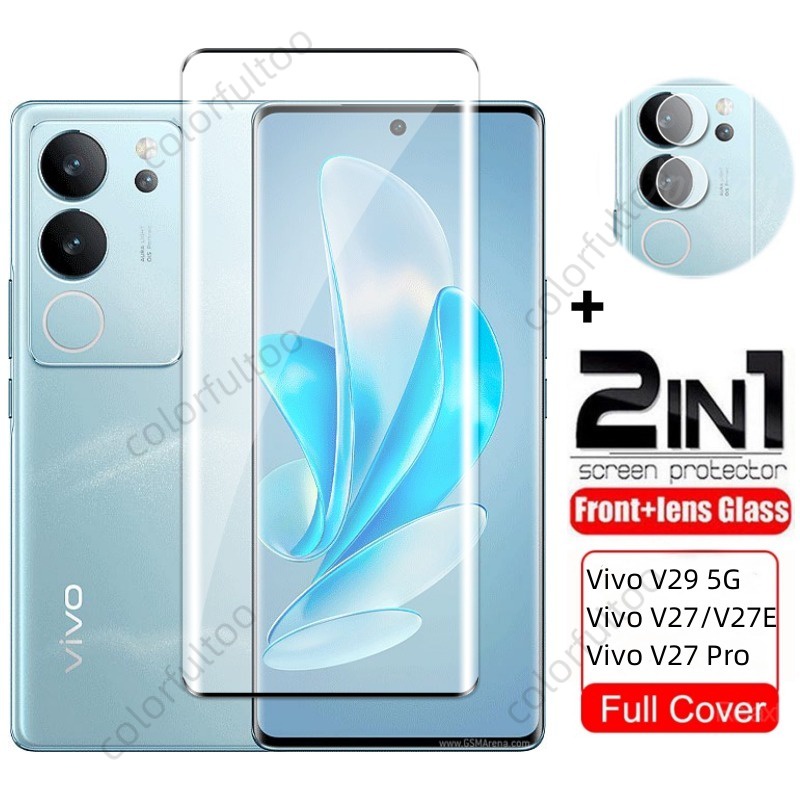 2 IN 1 ฟิล์มกระจกนิรภัยกันรอยหน้าจอ 9H HD เต็มจอ ด้านหลัง โค้ง สําหรับ Vivo V30 V29e 5G V 29E V27E V