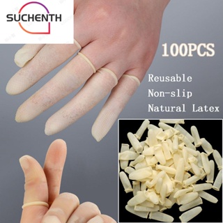 Suchenth ถุงมือยางธรรมชาติ ป้องกันนิ้วมือ สีขาว สําหรับทําความสะอาด 100 ชิ้น