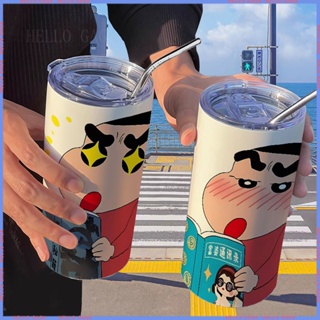 🥤Animation Peripheral Limited Water Cup🥤กระติกน้ําร้อนสเตนเลส ลายการ์ตูนชินจัง พร้อมหลอดดูด แบบพกพา คุณภาพสูง สําหรับผู้หญิง