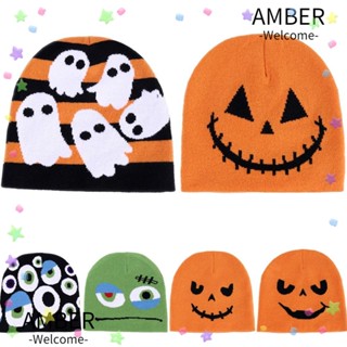 Amber หมวกบีนนี่ ผ้าขนสัตว์ถัก ลายฟักทอง ตลก สร้างสรรค์ สําหรับผู้หญิง ผู้ชาย