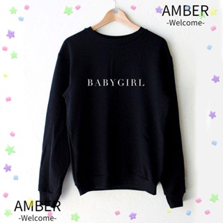 Amber เสื้อกันหนาวลําลอง คอกลม ทรงหลวม สีดํา