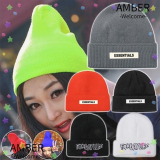 Amber หมวกบีนนี่ถัก สีพื้น น่ารัก สําหรับผู้หญิง / ผู้ชาย