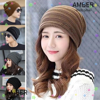 Amber หมวกบีนนี่ ผ้าถัก คุณภาพสูง สีพื้น น่ารัก สําหรับผู้หญิง และผู้ชาย