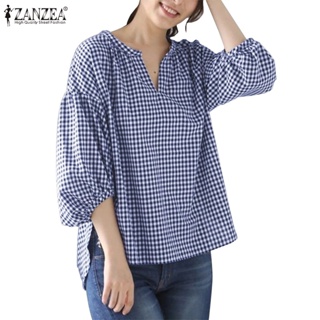 Zanzea เสื้อเชิ้ตแขนสามส่วน ลายสก๊อต สไตล์เกาหลี สําหรับผู้หญิง